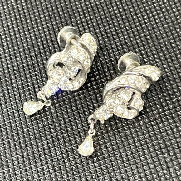 Vintage Ledo Dangle Teardrop Earrings | Rhodium Screw-Back | Signed | 1950s Glam - Picture 1 of 8